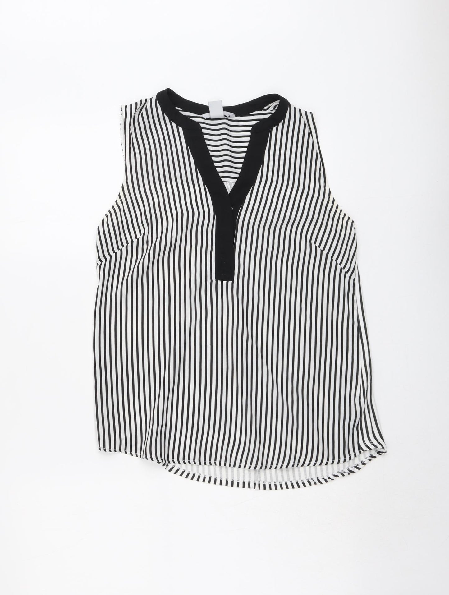 H&M Womens Beige Striped Polyester Basic Tank Size S V-Neck