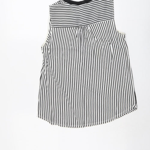 H&M Womens Beige Striped Polyester Basic Tank Size S V-Neck