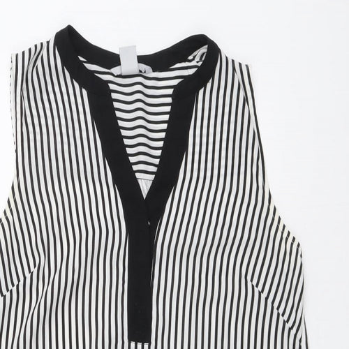 H&M Womens Beige Striped Polyester Basic Tank Size S V-Neck