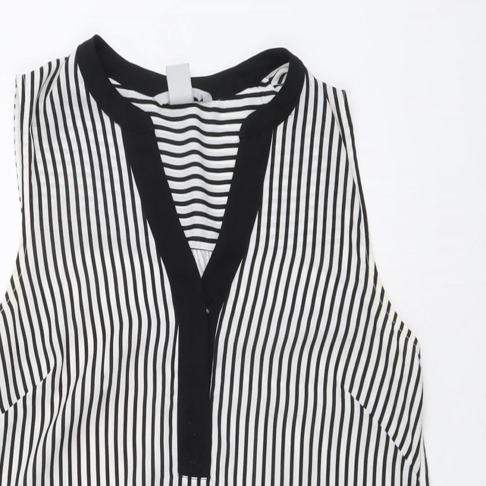 H&M Womens Beige Striped Polyester Basic Tank Size S V-Neck