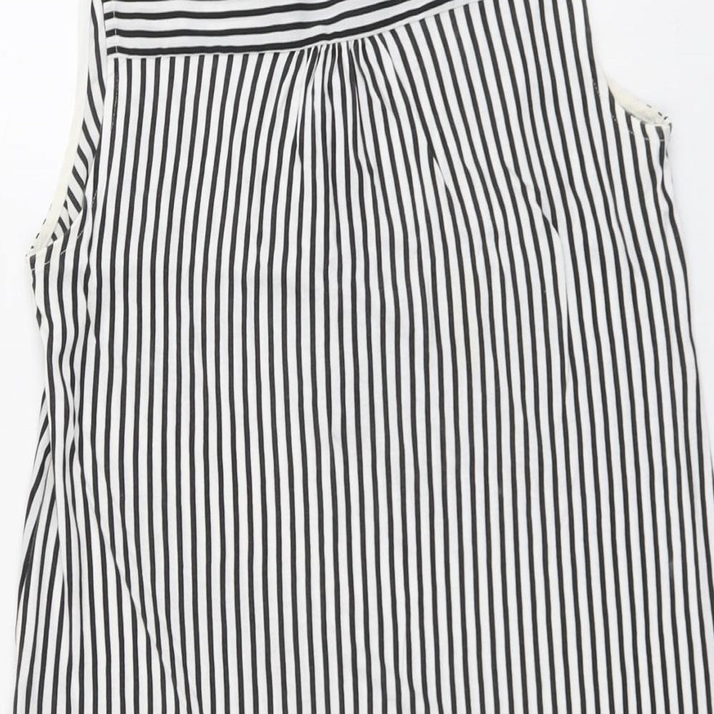 H&M Womens Beige Striped Polyester Basic Tank Size S V-Neck