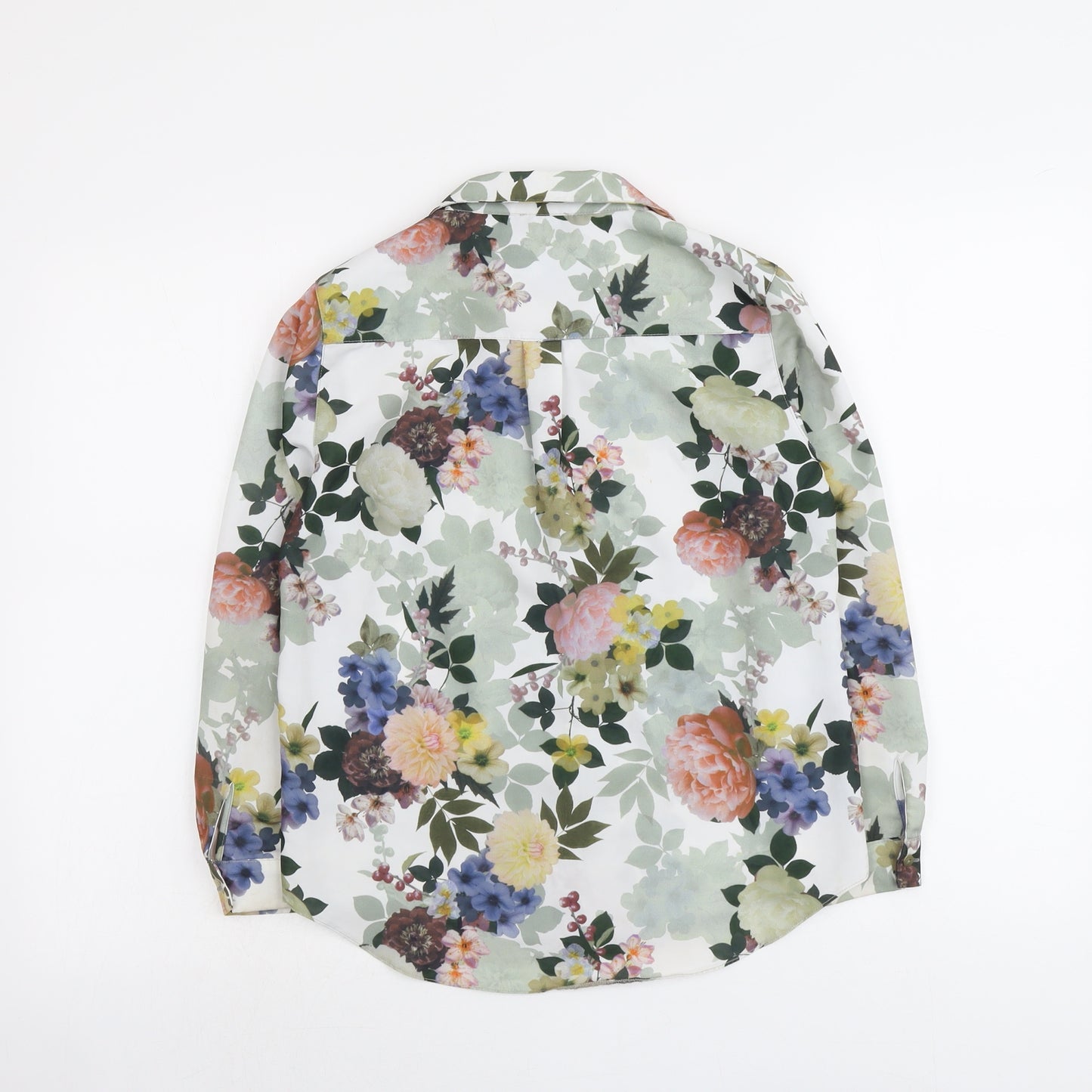 River Island Girls Green Floral Polyester Basic Button-Up Size 11 Years Collared Button