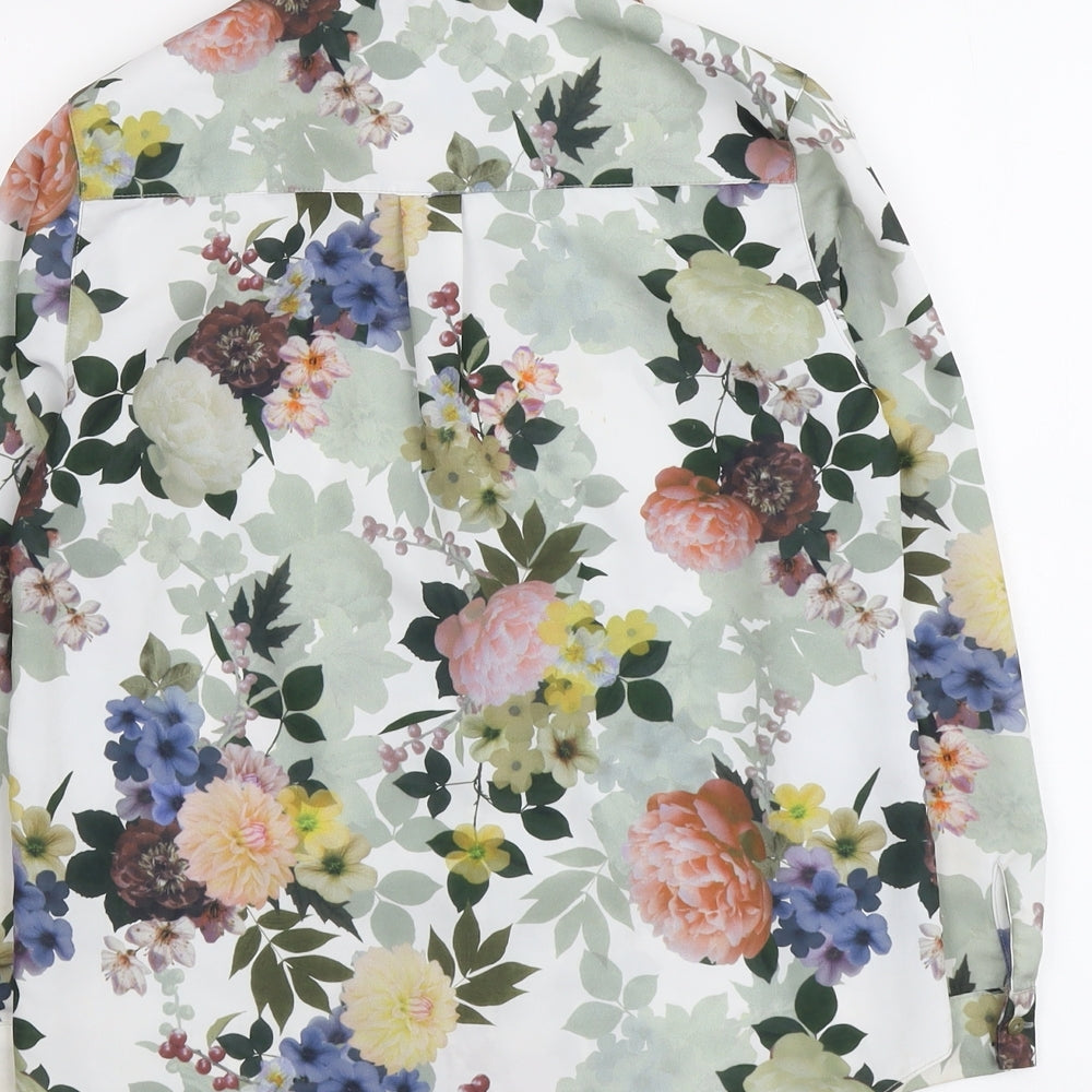 River Island Girls Green Floral Polyester Basic Button-Up Size 11 Years Collared Button