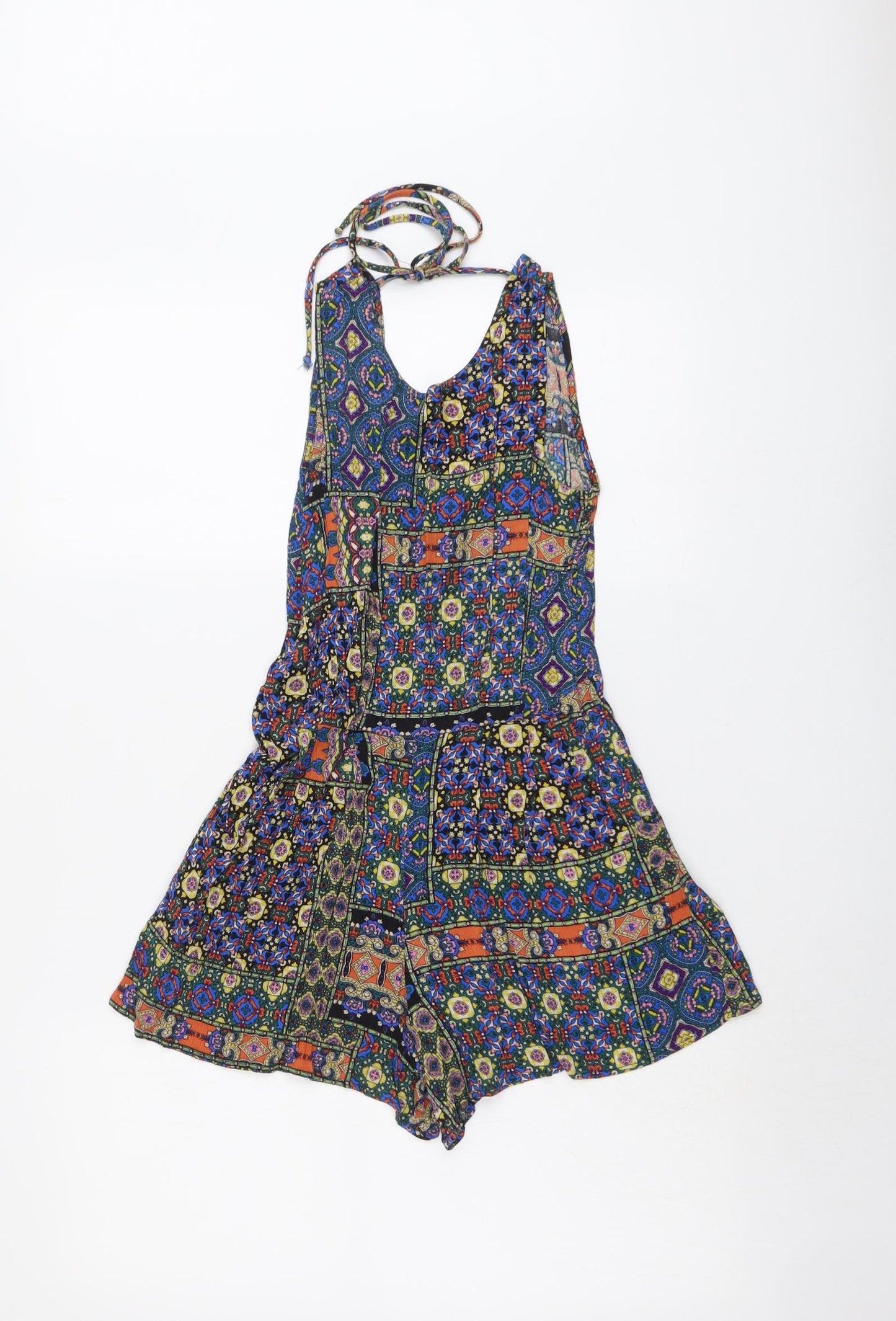 New Look Womens Multicoloured Geometric Viscose Playsuit One-Piece Size 8 Zip