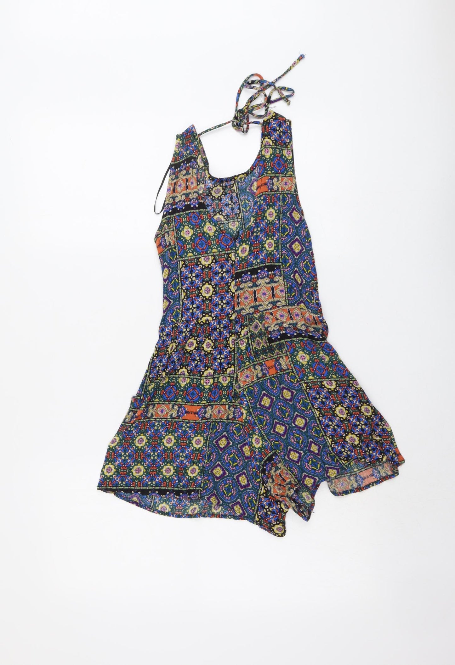 New Look Womens Multicoloured Geometric Viscose Playsuit One-Piece Size 8 Zip
