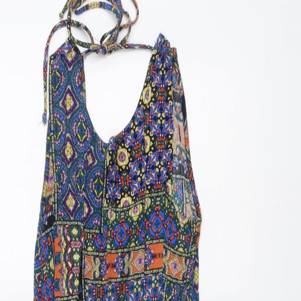 New Look Womens Multicoloured Geometric Viscose Playsuit One-Piece Size 8 Zip
