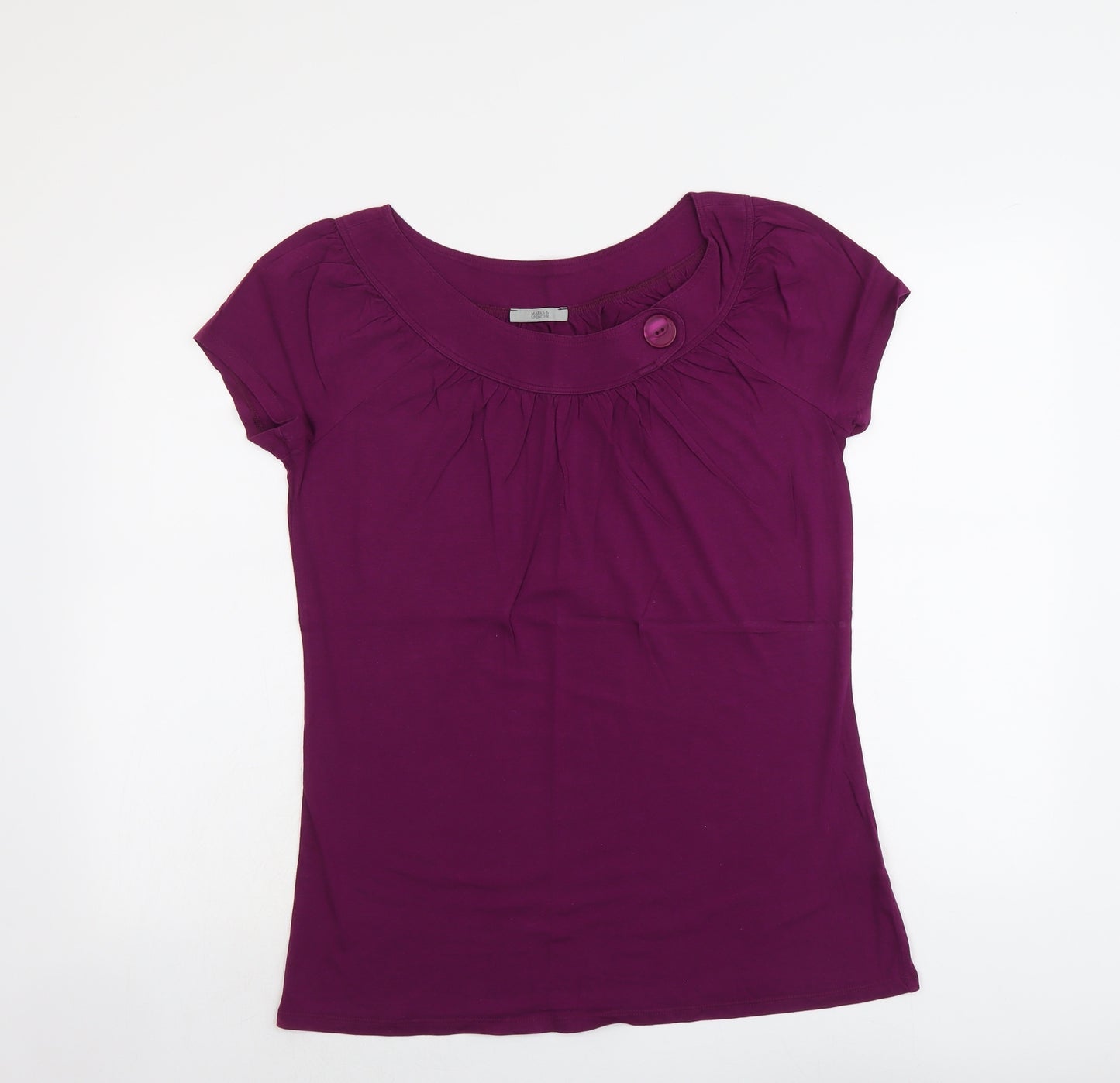 Marks and Spencer Womens Purple Cotton Basic T-Shirt Size 12 Round Neck