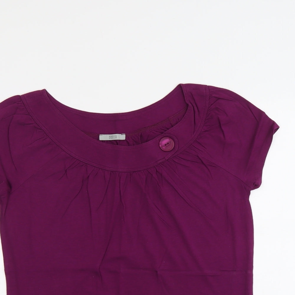 Marks and Spencer Womens Purple Cotton Basic T-Shirt Size 12 Round Neck