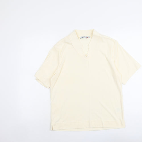 Poppy Womens Ivory Polyester Basic T-Shirt Size 18 V-Neck