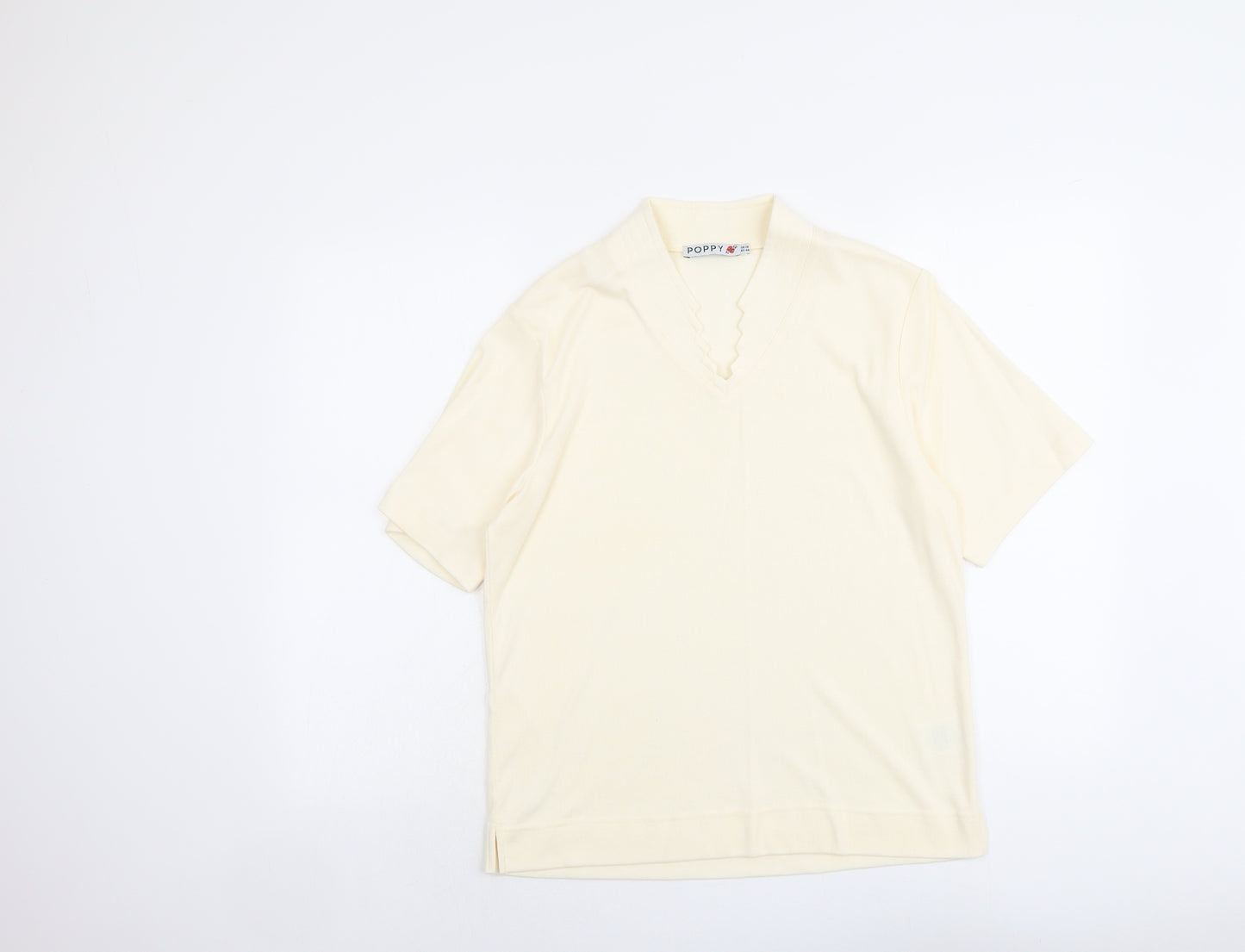 Poppy Womens Ivory Polyester Basic T-Shirt Size 18 V-Neck