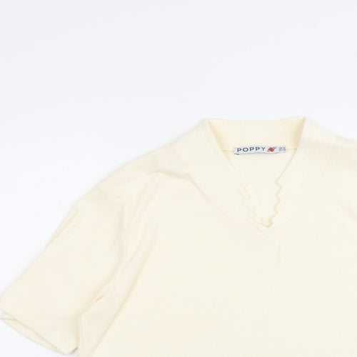 Poppy Womens Ivory Polyester Basic T-Shirt Size 18 V-Neck