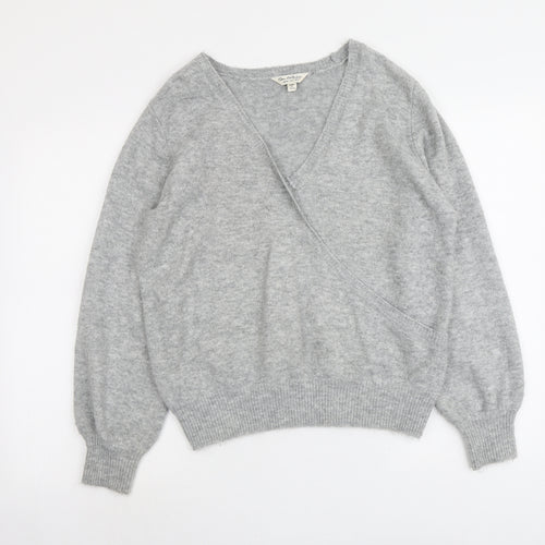 Miss Selfridge Womens Grey V-Neck Acrylic Pullover Jumper Size 6