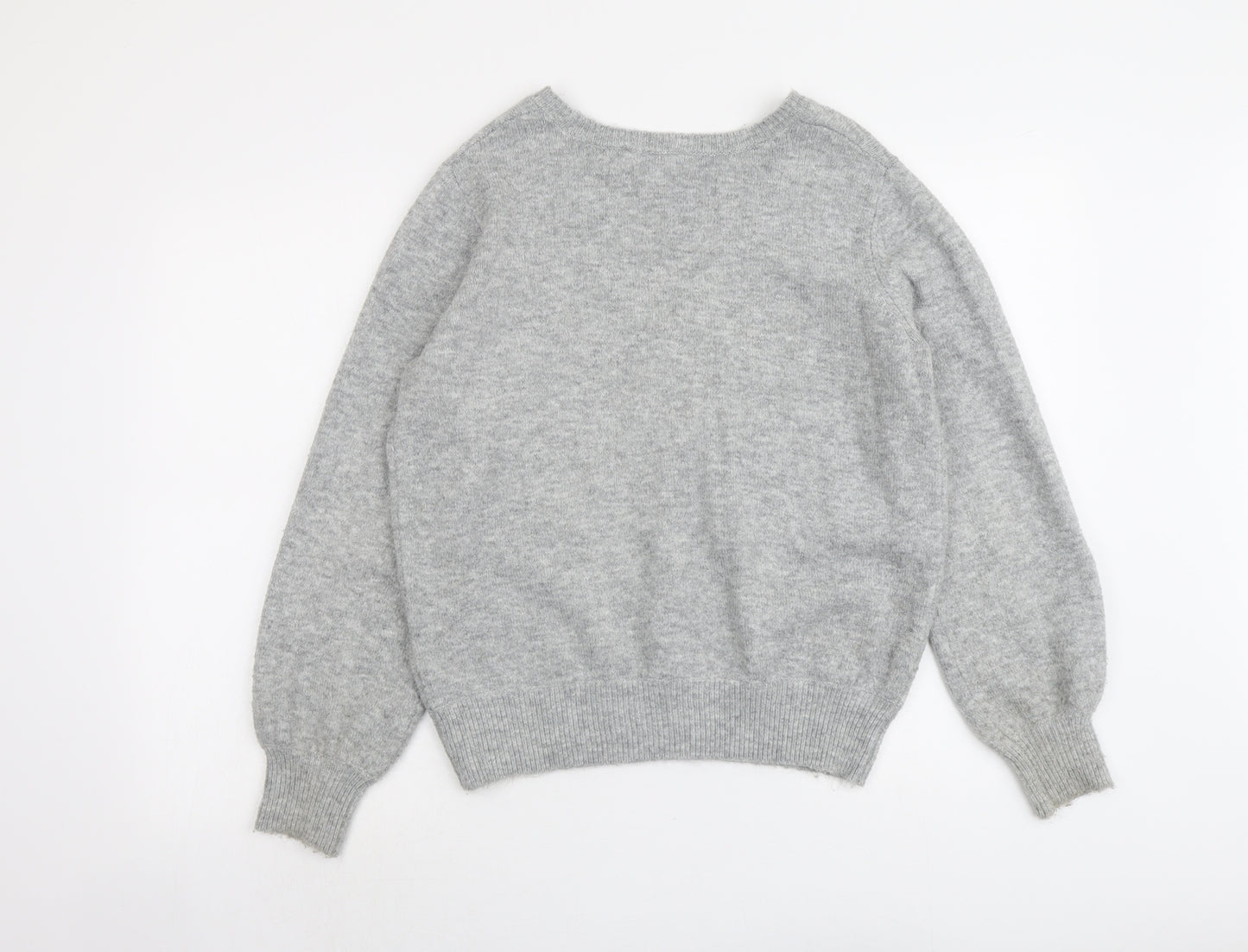 Miss Selfridge Womens Grey V-Neck Acrylic Pullover Jumper Size 6