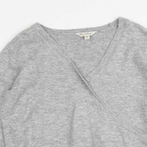 Miss Selfridge Womens Grey V-Neck Acrylic Pullover Jumper Size 6