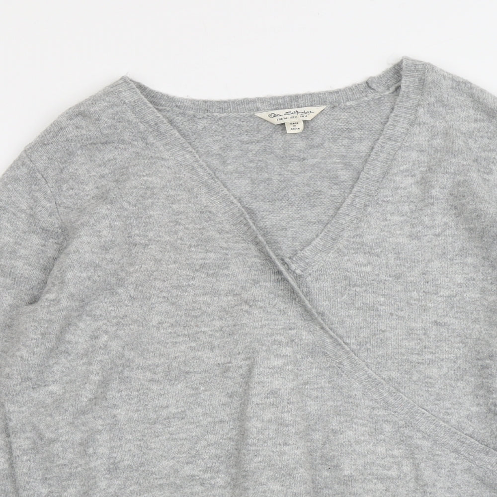 Miss Selfridge Womens Grey V-Neck Acrylic Pullover Jumper Size 6