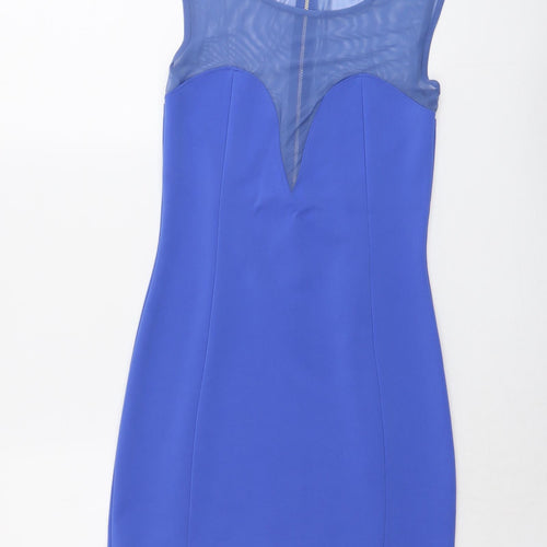Topshop Womens Blue Polyester Mini Size 10 Boat Neck Zip - Mesh Panel