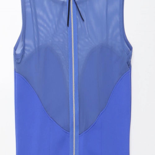 Topshop Womens Blue Polyester Mini Size 10 Boat Neck Zip - Mesh Panel