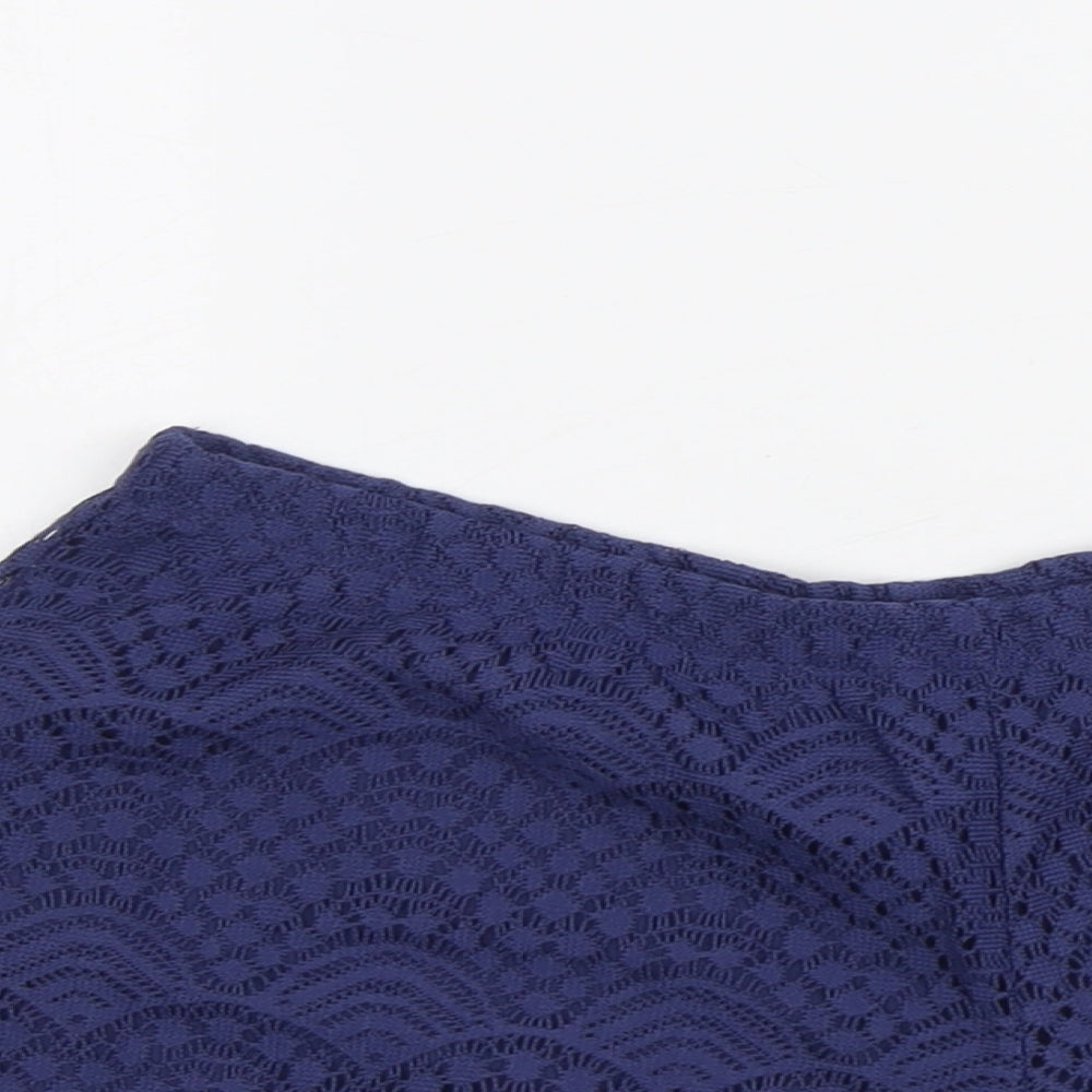 United Colors of Benetton Womens Blue Geometric Polyester Basic Shorts Size M L3 in Regular