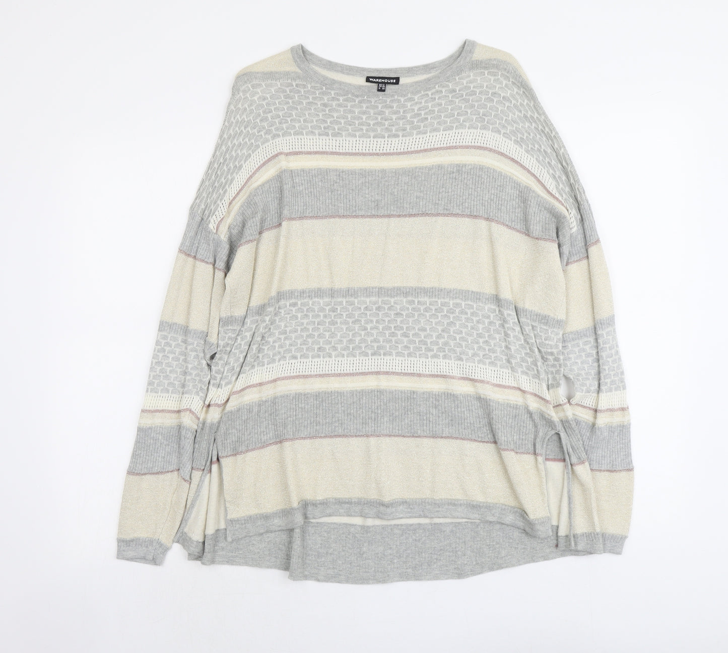 Warehouse Womens Multicoloured Round Neck Geometric Viscose Pullover Jumper Size 12