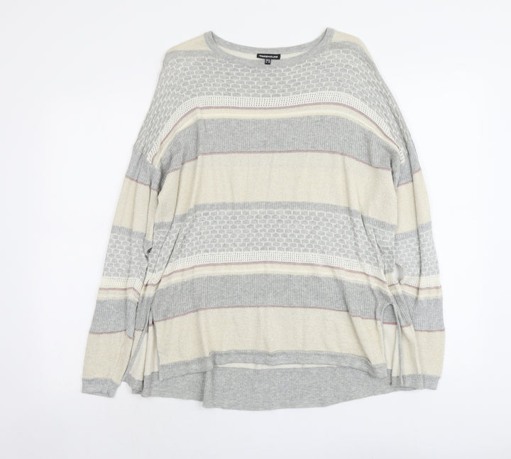 Warehouse Womens Multicoloured Round Neck Geometric Viscose Pullover Jumper Size 12
