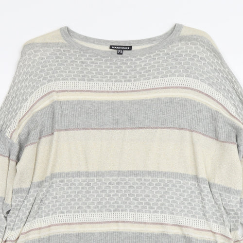 Warehouse Womens Multicoloured Round Neck Geometric Viscose Pullover Jumper Size 12