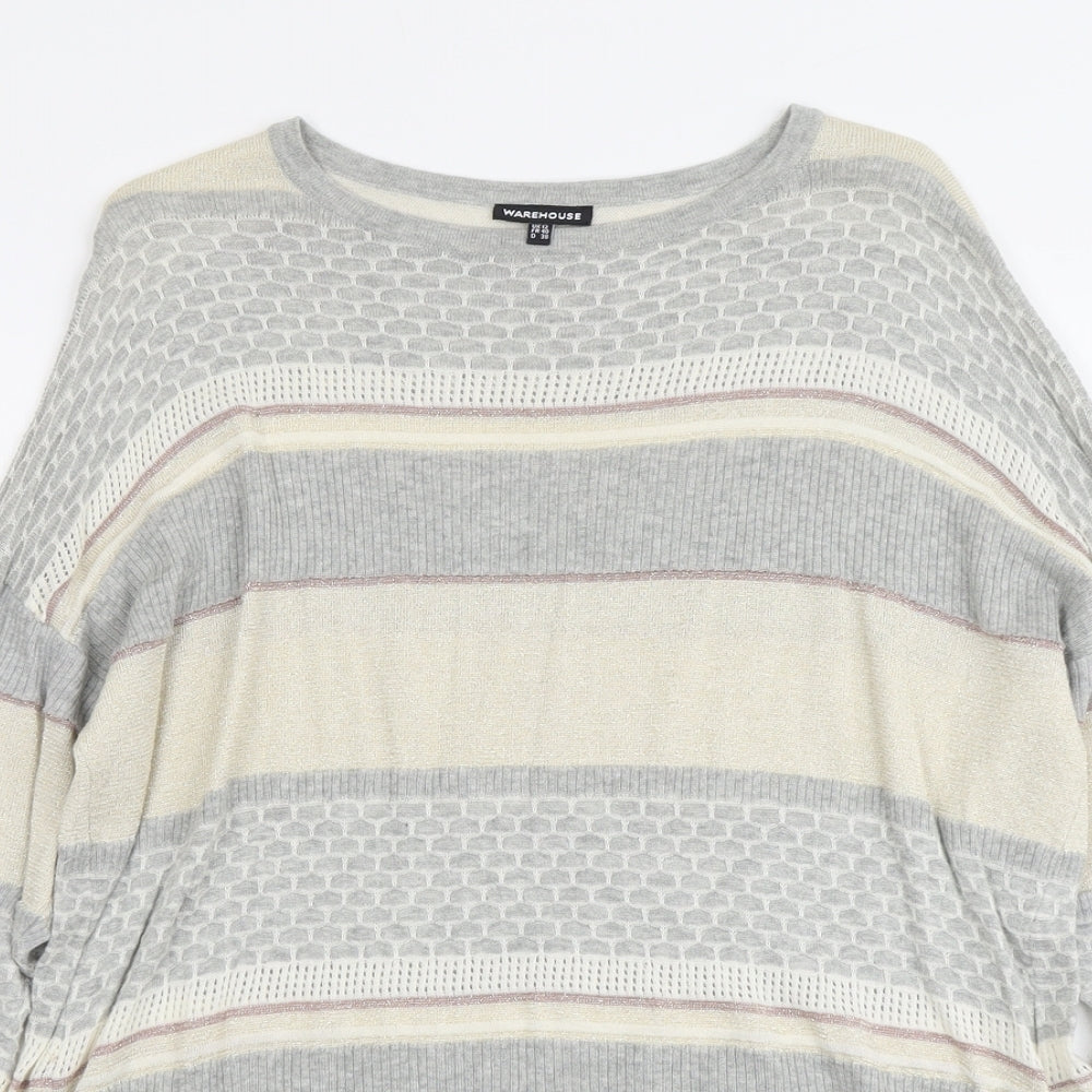 Warehouse Womens Multicoloured Round Neck Geometric Viscose Pullover Jumper Size 12
