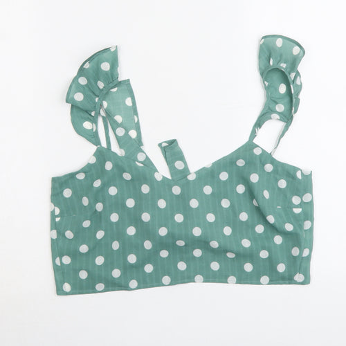 Minpink Womens Green Polka Dot Polyester Cropped Tank Size L V-Neck
