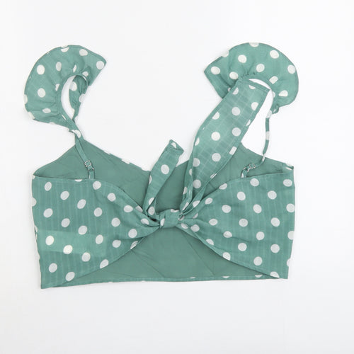 Minpink Womens Green Polka Dot Polyester Cropped Tank Size L V-Neck