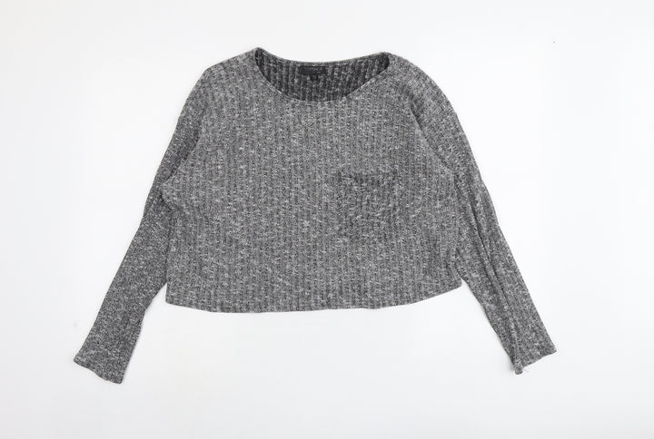 Topshop Womens Grey Round Neck Polyester Pullover Jumper Size 8