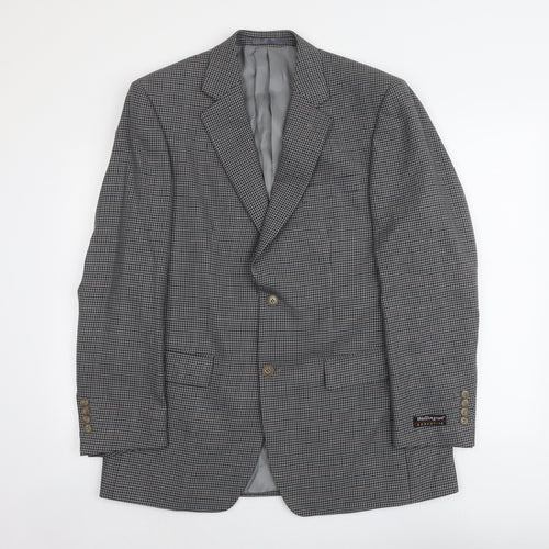 Wellington Mens Grey Houndstooth Polyester Jacket Suit Jacket Size L Regular