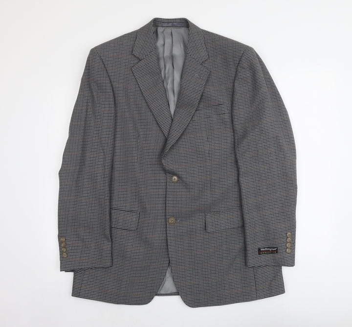 Wellington Mens Grey Houndstooth Polyester Jacket Suit Jacket Size L Regular
