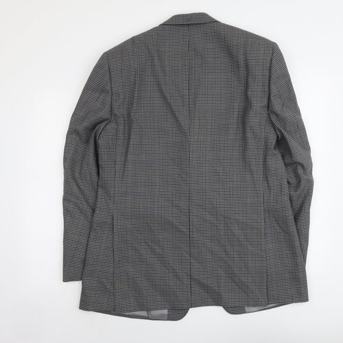 Wellington Mens Grey Houndstooth Polyester Jacket Suit Jacket Size L Regular