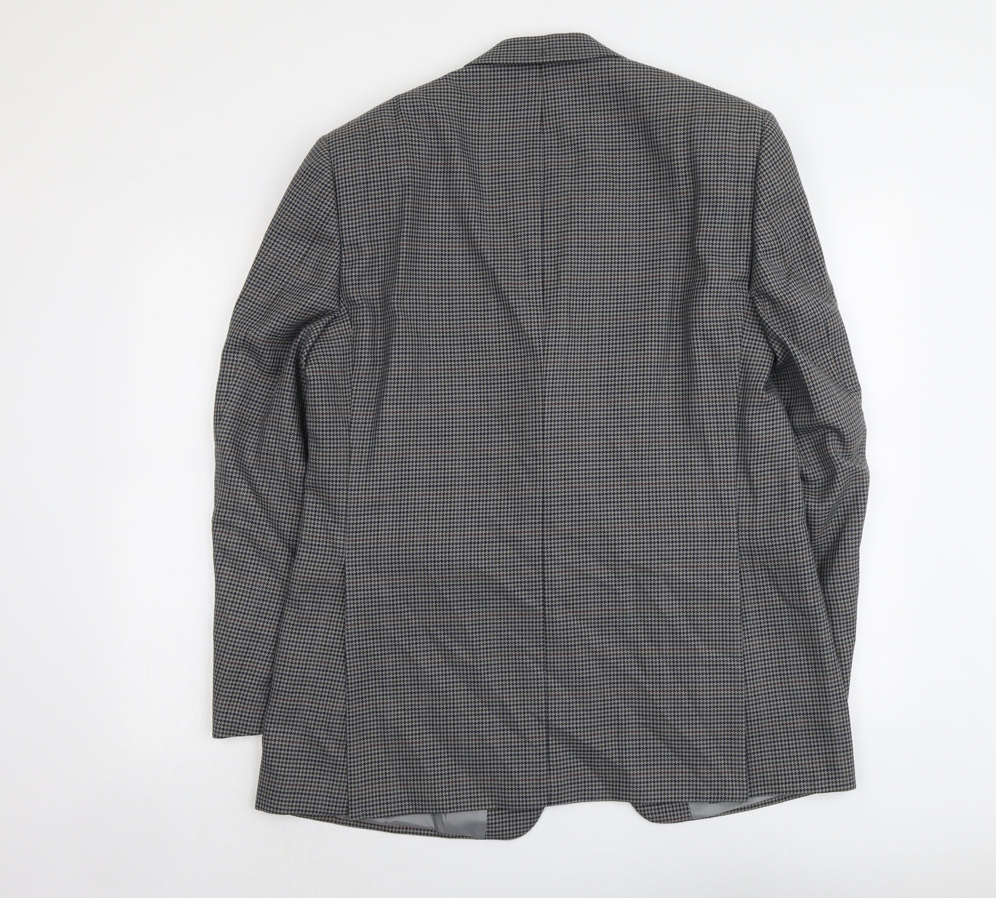 Wellington Mens Grey Houndstooth Polyester Jacket Suit Jacket Size L Regular