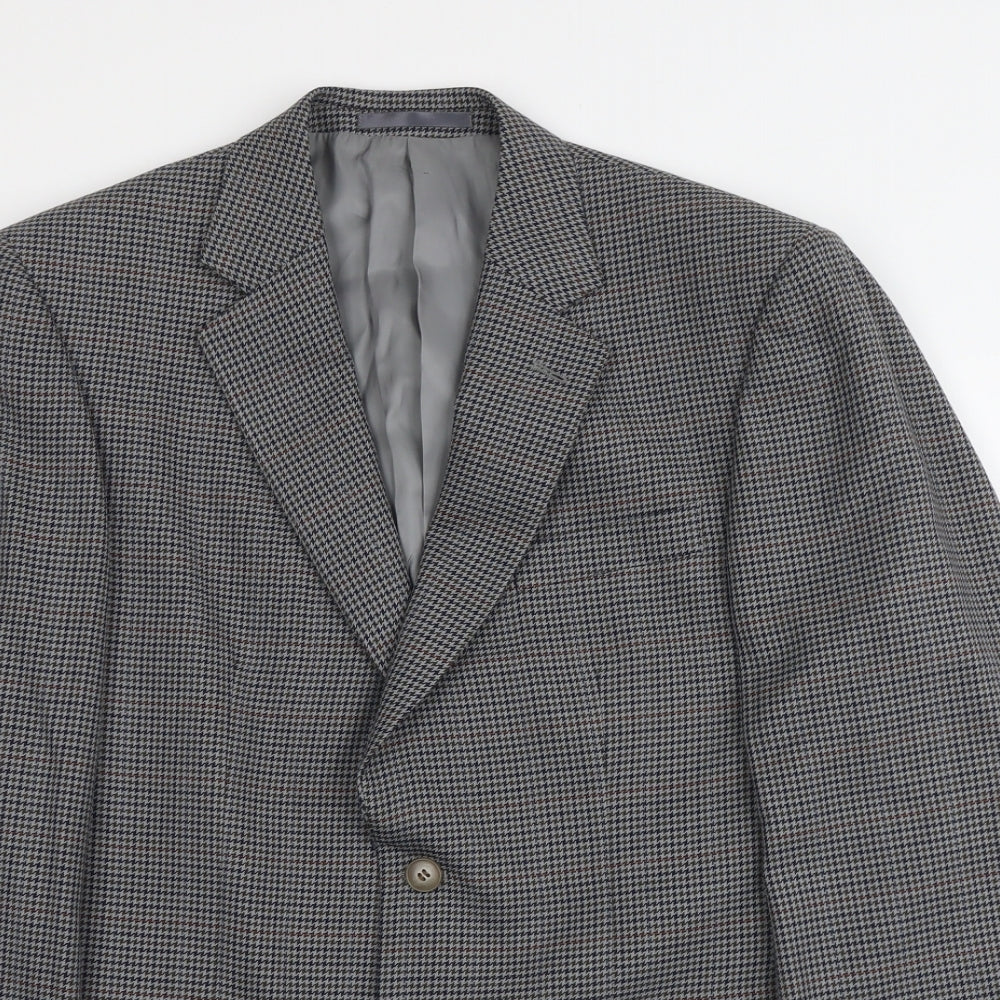 Wellington Mens Grey Houndstooth Polyester Jacket Suit Jacket Size L Regular