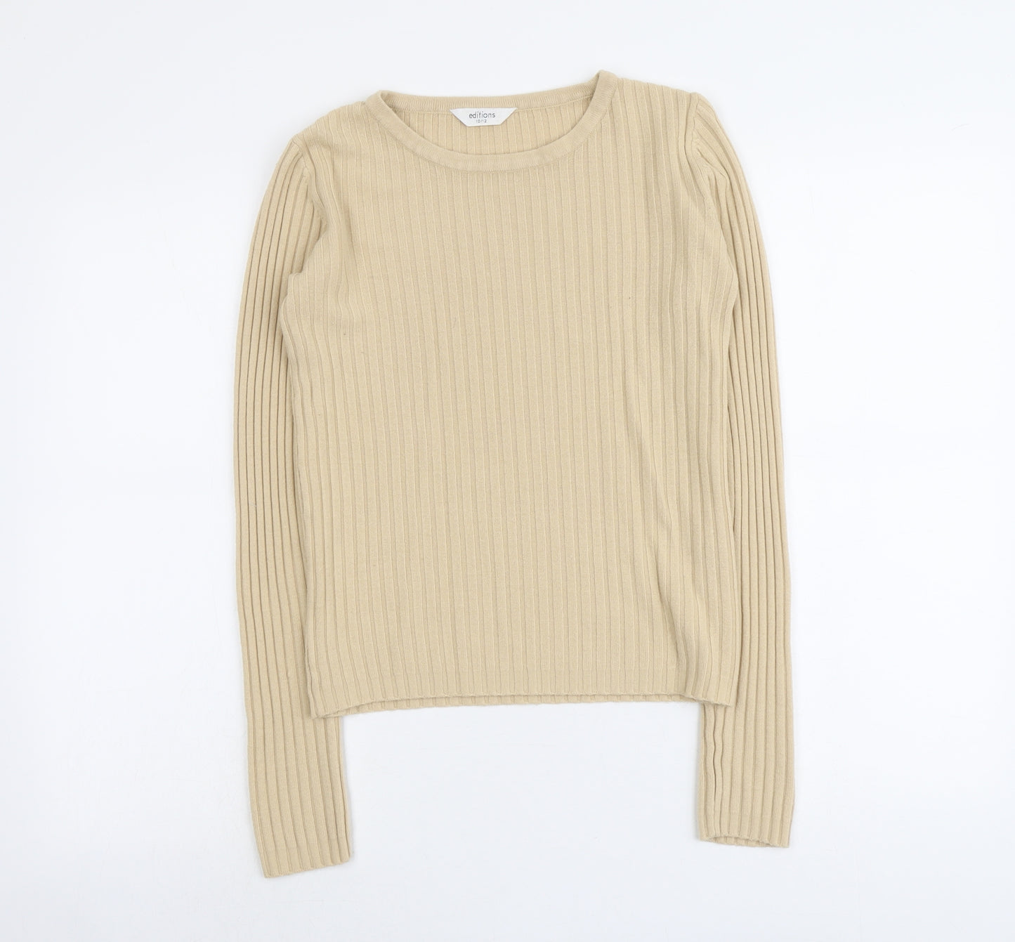 Editions Womens Beige Round Neck Acrylic Pullover Jumper Size 10 - Size 10-12