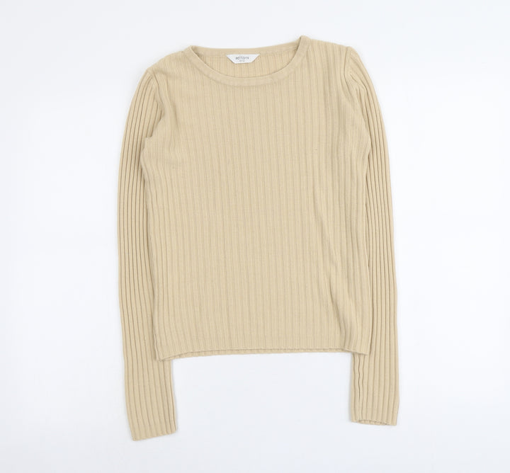 Editions Womens Beige Round Neck Acrylic Pullover Jumper Size 10 - Size 10-12