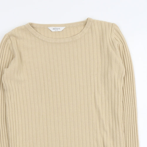 Editions Womens Beige Round Neck Acrylic Pullover Jumper Size 10 - Size 10-12