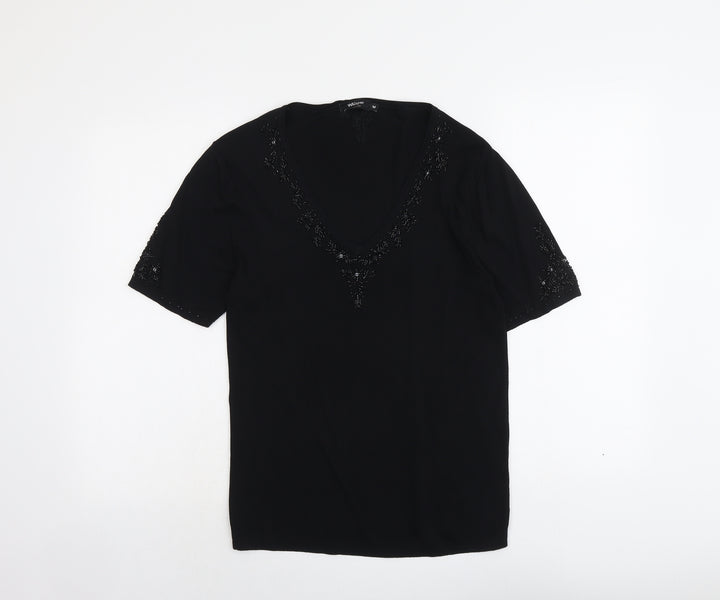 Whisper Womens Black V-Neck Viscose Pullover Jumper Size M