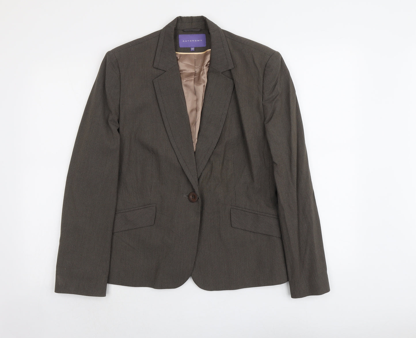 Autonomy Womens Brown Striped Polyester Jacket Suit Size 16