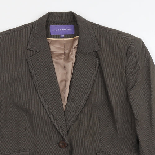 Autonomy Womens Brown Striped Polyester Jacket Suit Size 16