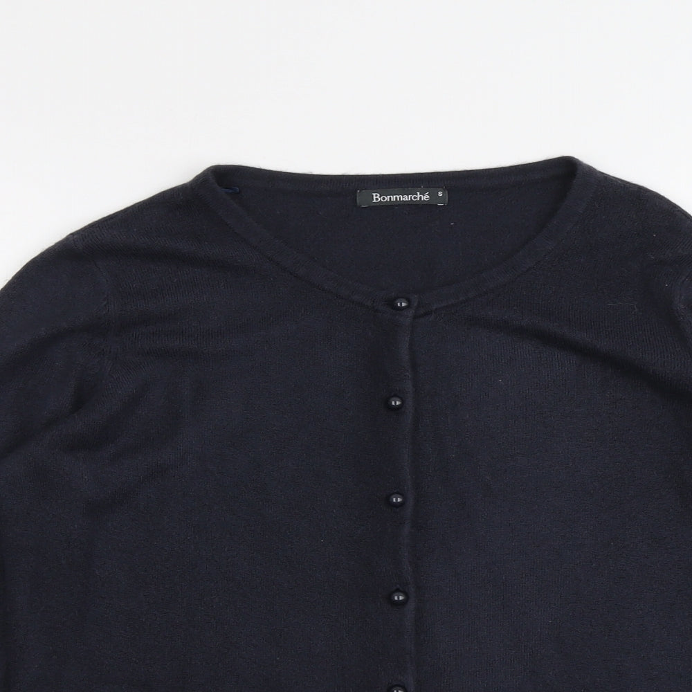 Bonmarché Womens Blue Round Neck Acrylic Cardigan Jumper Size S