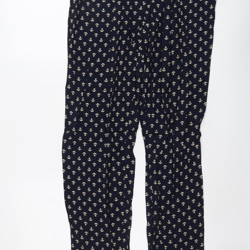 Amphora Womens Blue Geometric Viscose Trousers Size XL L31 in Regular - Anchor Print