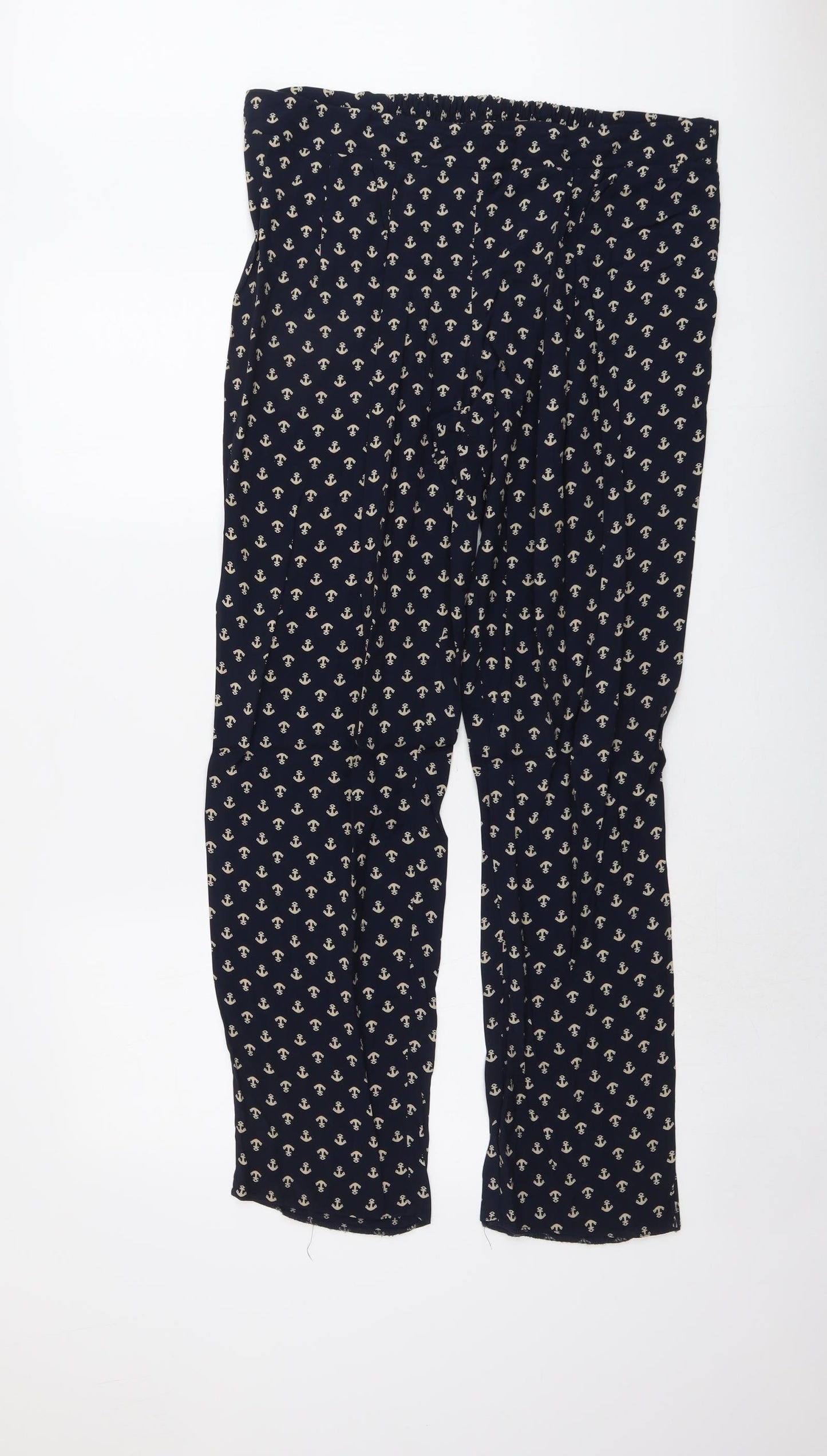 Amphora Womens Blue Geometric Viscose Trousers Size XL L31 in Regular - Anchor Print