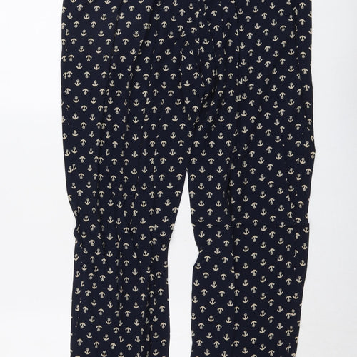 Amphora Womens Blue Geometric Viscose Trousers Size XL L31 in Regular - Anchor Print