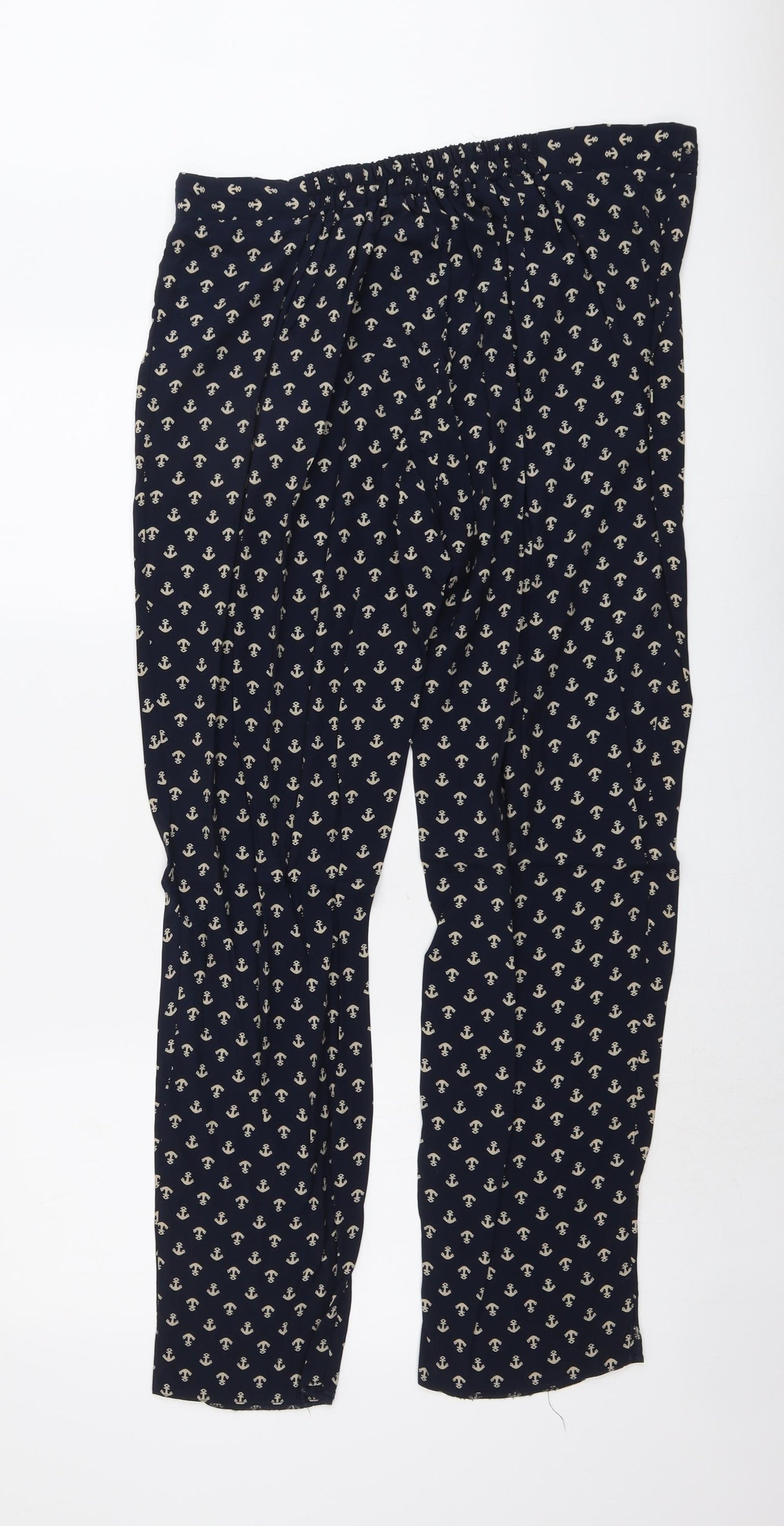 Amphora Womens Blue Geometric Viscose Trousers Size XL L31 in Regular - Anchor Print