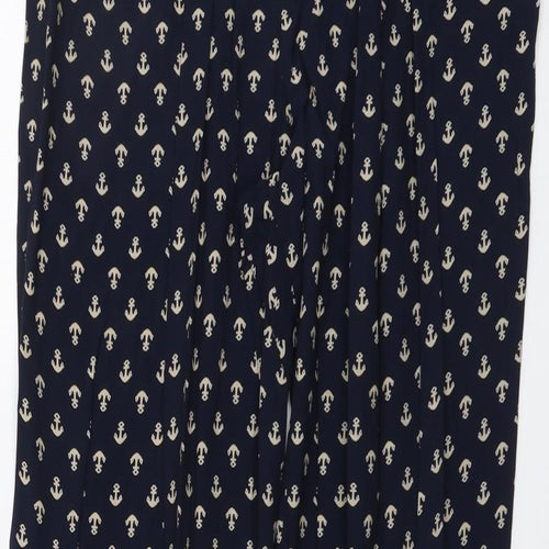 Amphora Womens Blue Geometric Viscose Trousers Size XL L31 in Regular - Anchor Print