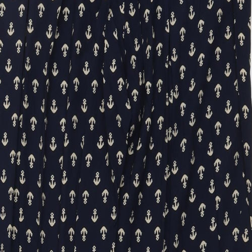 Amphora Womens Blue Geometric Viscose Trousers Size XL L31 in Regular - Anchor Print