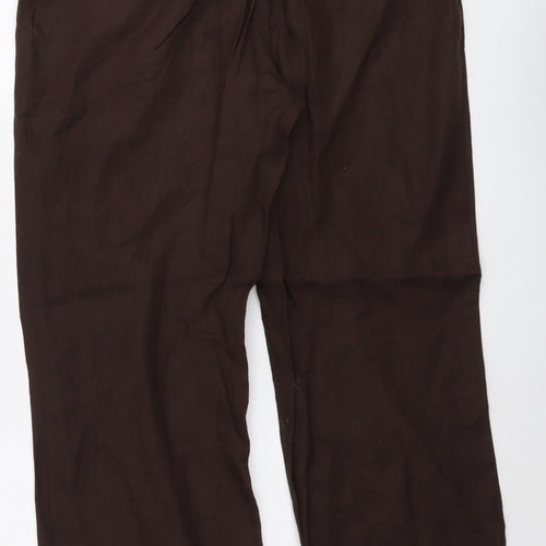 Marks and Spencer Womens Brown Linen Trousers Size 14 L30 in Regular Button