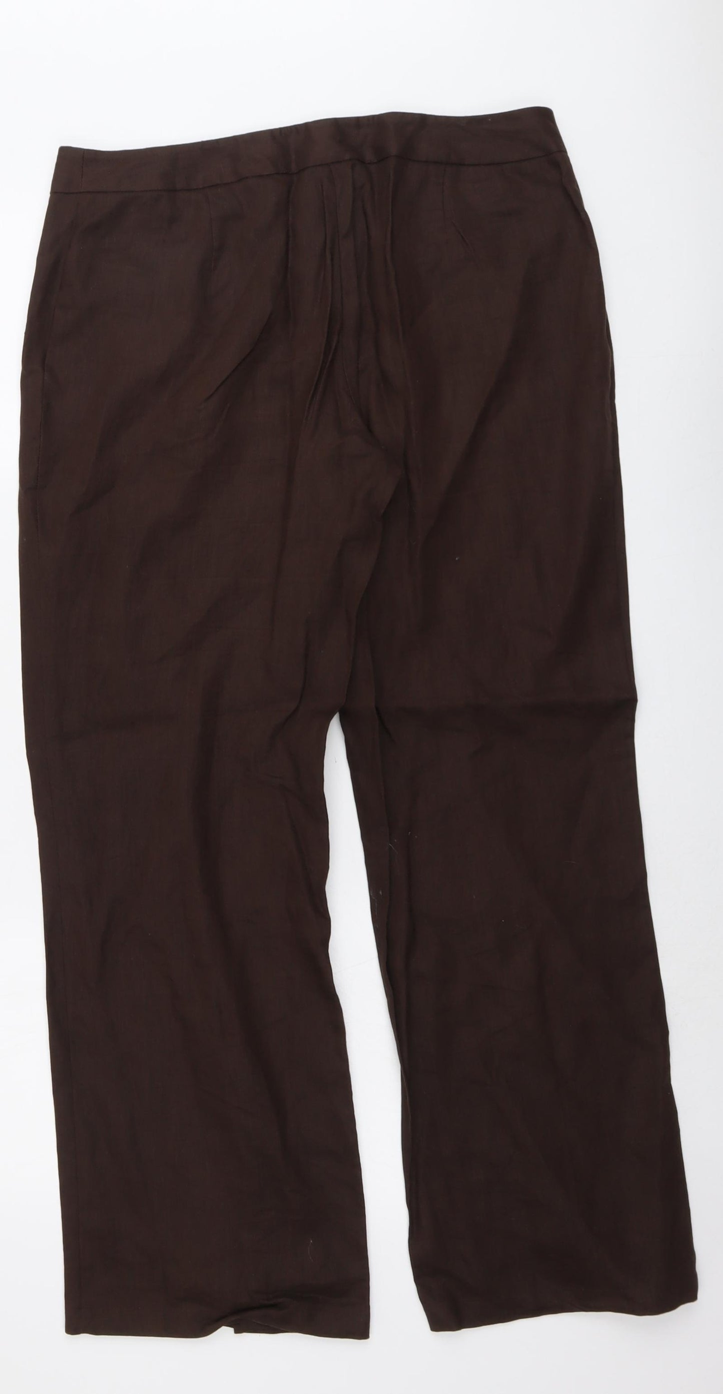 Marks and Spencer Womens Brown Linen Trousers Size 14 L30 in Regular Button