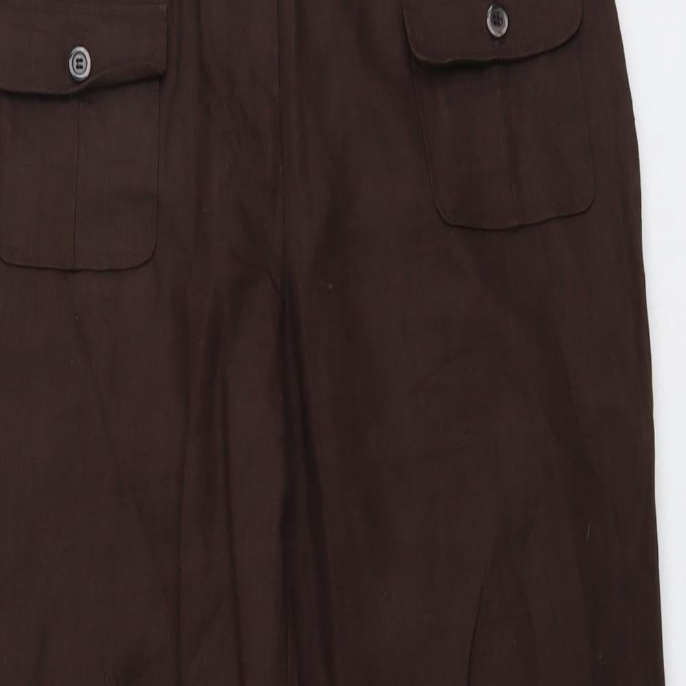 Marks and Spencer Womens Brown Linen Trousers Size 14 L30 in Regular Button